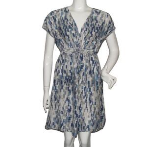 TOMMY BAHAMA Dress, M, Blue/Gray Rectangles, Drop shoulder, Above Knees